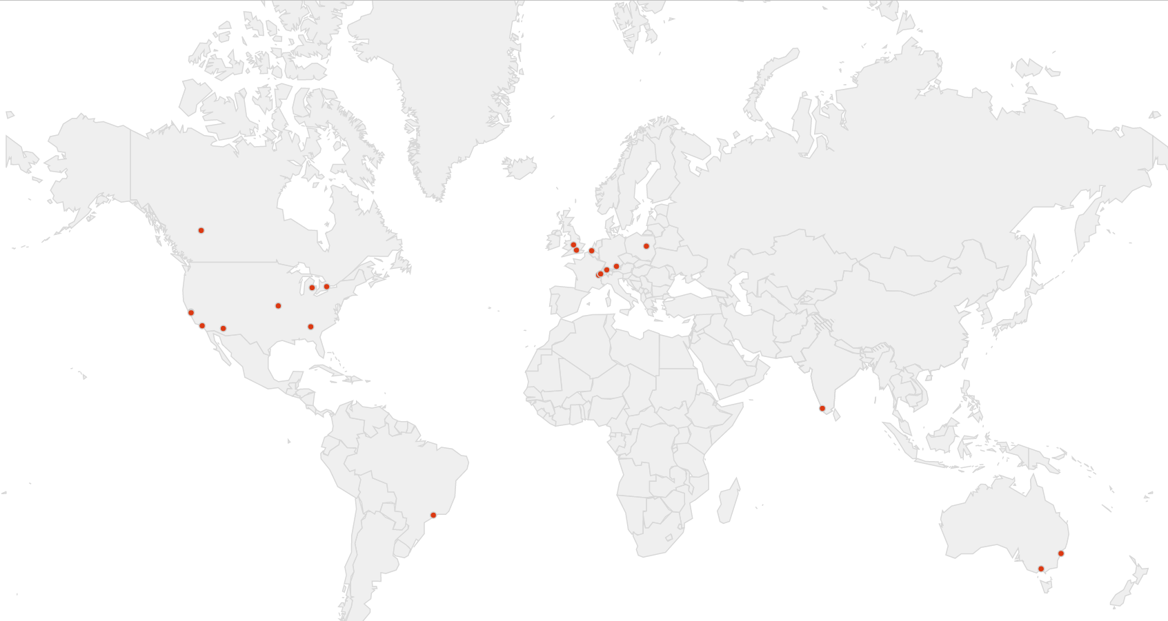 Map with 22 Clients I had all over the world