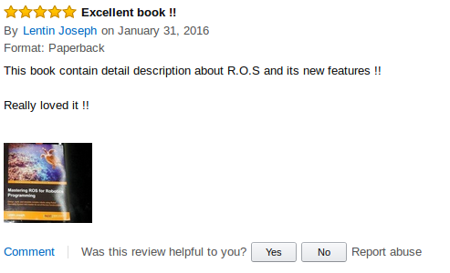 Mastering ROS fro Robotics Programming Amazon review