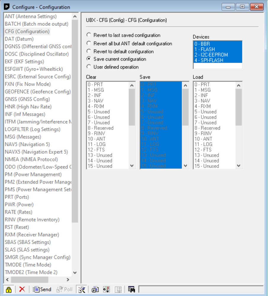 u-blox F9P configuration window